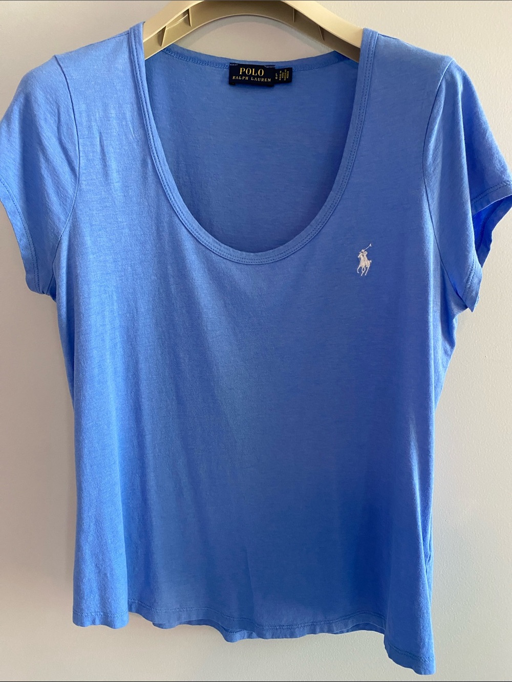 Polo by Ralph Lauren Scoop Neck Tee in Light Blue with White Logo